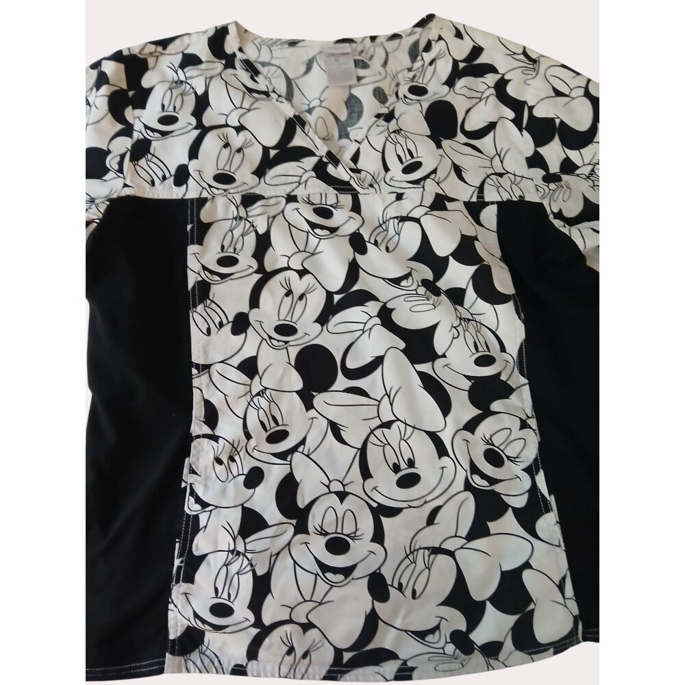 Disney Tooniforms Minnie Mouse Scrub Top Black White V Neck Side Panels XL - Picture 12 of 12